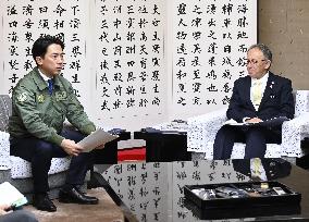 Japan defense minister meets Okinawa gov.