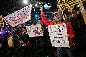 Protesters demonstrate against raids conducted by the US Immigration and Customs Enforcement (ICE)  OD