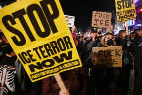 Protesters demonstrate against raids conducted by the US Immigration and Customs Enforcement (ICE)  OD