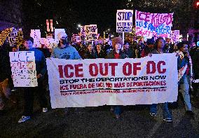 Protesters demonstrate against raids conducted by the US Immigration and Customs Enforcement (ICE)  OD