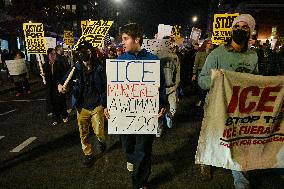 Protesters demonstrate against raids conducted by the US Immigration and Customs Enforcement (ICE)  OD