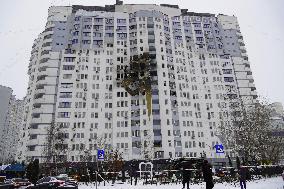 Drone-attacked condo in Kyiv