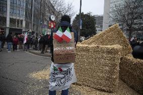 Milan, Piazza Duca D'Aosta, Demonstration to Say No to Approval of the Mercosur Treaty