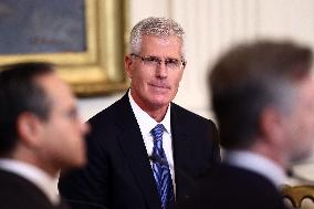 US President Donald Trump mets with oil executives in the East Room