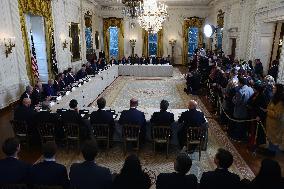 US President Donald Trump mets with oil executives in the East Room