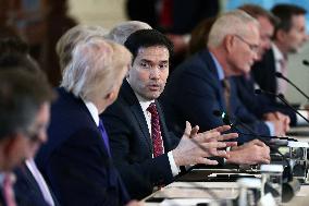 US President Donald Trump mets with oil executives in the East Room
