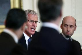 US President Donald Trump mets with oil executives in the East Room