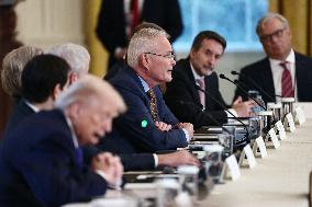 US President Donald Trump mets with oil executives in the East Room