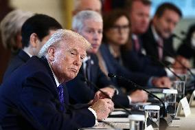 US President Donald Trump mets with oil executives in the East Room