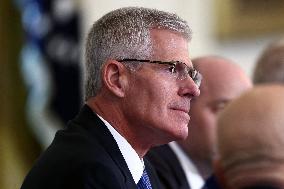 US President Donald Trump mets with oil executives in the East Room