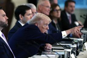 US President Donald Trump mets with oil executives in the East Room