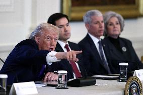 US President Donald Trump mets with oil executives in the East Room