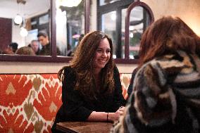 Sarah Knafo Meets Parisians At Cafe - Paris