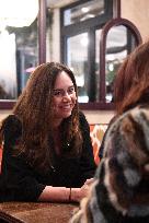 Sarah Knafo Meets Parisians At Cafe - Paris