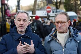 Emmanuel Gregoire and Bertrand Delanoe During A Campaign Visit - Paris