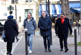 Emmanuel Gregoire and Bertrand Delanoe During A Campaign Visit - Paris
