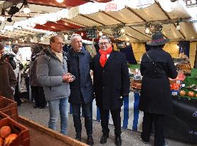 Emmanuel Gregoire and Bertrand Delanoe During A Campaign Visit - Paris
