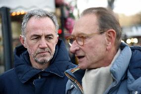 Emmanuel Gregoire and Bertrand Delanoe During A Campaign Visit - Paris