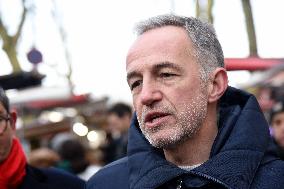 Emmanuel Gregoire and Bertrand Delanoe During A Campaign Visit - Paris