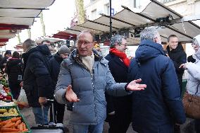 Emmanuel Gregoire and Bertrand Delanoe During A Campaign Visit - Paris