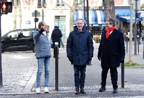 Emmanuel Gregoire and Bertrand Delanoe During A Campaign Visit - Paris