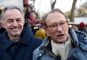 Emmanuel Gregoire and Bertrand Delanoe During A Campaign Visit - Paris