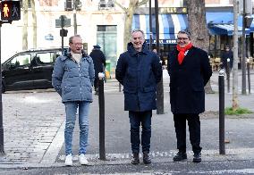 Emmanuel Gregoire and Bertrand Delanoe During A Campaign Visit - Paris