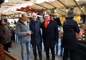 Emmanuel Gregoire and Bertrand Delanoe During A Campaign Visit - Paris
