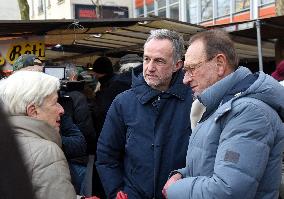 Emmanuel Gregoire and Bertrand Delanoe During A Campaign Visit - Paris