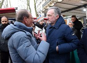 Emmanuel Gregoire and Bertrand Delanoe During A Campaign Visit - Paris