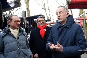 Emmanuel Gregoire and Bertrand Delanoe During A Campaign Visit - Paris