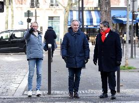 Emmanuel Gregoire and Bertrand Delanoe During A Campaign Visit - Paris