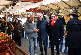 Emmanuel Gregoire and Bertrand Delanoe During A Campaign Visit - Paris