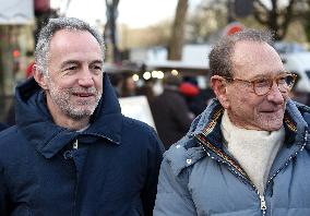 Emmanuel Gregoire and Bertrand Delanoe During A Campaign Visit - Paris
