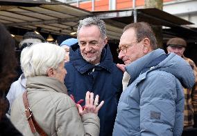 Emmanuel Gregoire and Bertrand Delanoe During A Campaign Visit - Paris