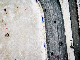 People Skate on Natural Ice Rink in Boskoop - Netherlands