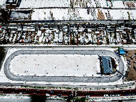 People Skate on Natural Ice Rink in Boskoop - Netherlands