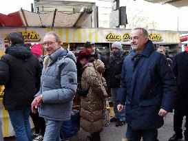 Emmanuel Gregoire and Bertrand Delanoe During A Campaign Visit - Paris