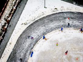 People Skate on Natural Ice Rink in Boskoop - Netherlands