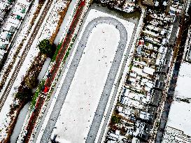 People Skate on Natural Ice Rink in Boskoop - Netherlands