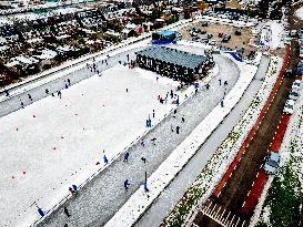 People Skate on Natural Ice Rink in Boskoop - Netherlands