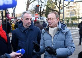 Emmanuel Gregoire and Bertrand Delanoe During A Campaign Visit - Paris