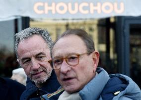 Emmanuel Gregoire and Bertrand Delanoe During A Campaign Visit - Paris