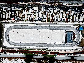 People Skate on Natural Ice Rink in Boskoop - Netherlands