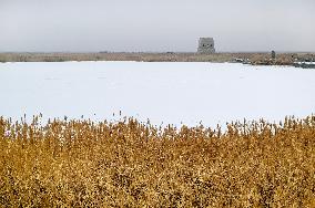 Snowfall Landscape at Aydingkol Lake