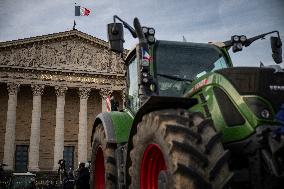 Farmers Protest with Tractors in Front Of The National Assembly - Paris