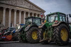 Farmers Protest with Tractors in Front Of The National Assembly - Paris