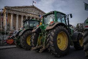 Farmers Protest with Tractors in Front Of The National Assembly - Paris