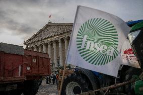Farmers Protest with Tractors in Front Of The National Assembly - Paris
