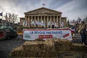 Farmers Protest with Tractors in Front Of The National Assembly - Paris